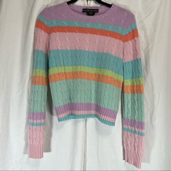 Ralph Lauren Sweaters - Ralph Lauren Black Label Multicolor Striped Cable Knit Cashmere Sweater